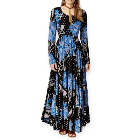 Free People Dresses & Skirts - Free People First Kiss Botanical Night Floral Blue Maxi Dress Women's Size M